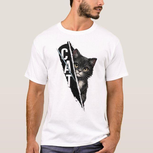 Camiseta Peeking Cat Graphic Design – Modern Artistic Cat I (Frente)