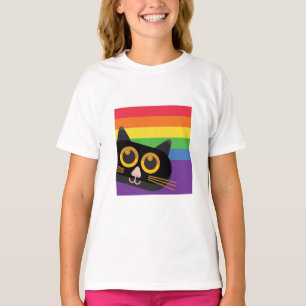 Camiseta Peeking Cat No Arco-Íris