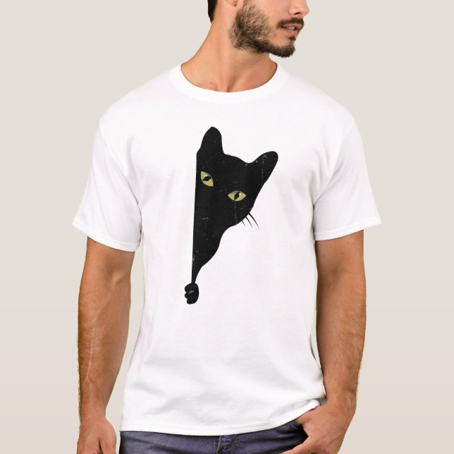 Camiseta Peeking de Gato Negro (Frente)