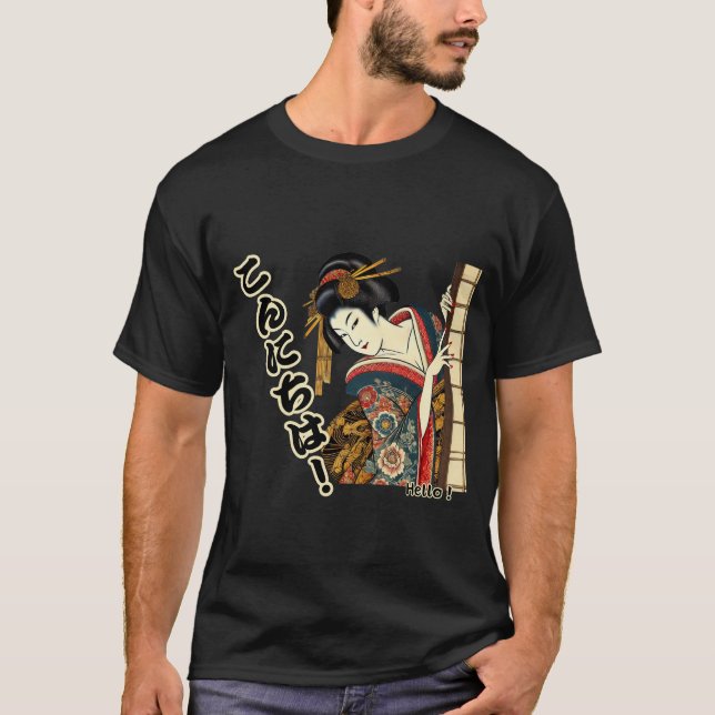 Camiseta Peeking Ukiyo-e geisha - Konnichiwa! (Frente)