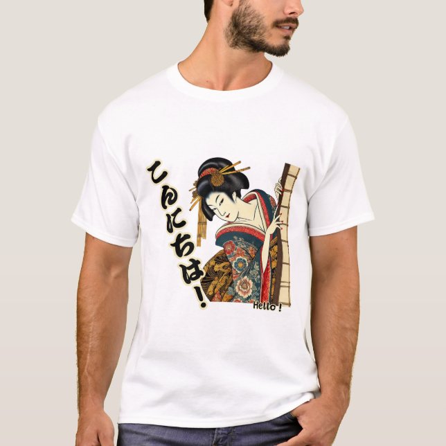 Camiseta Peeking Ukiyo-e geisha - Konnichiwa! (Frente)