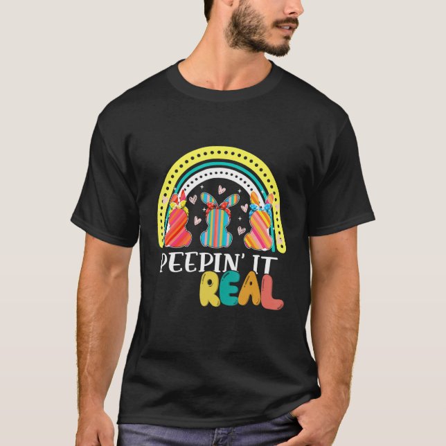 Camiseta Peepin It Real Felz pascoa Bunny Egg Hunt Rainb (Frente)
