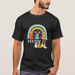 Camiseta Peepin It Real Felz pascoa Bunny Egg Hunt Rainbo