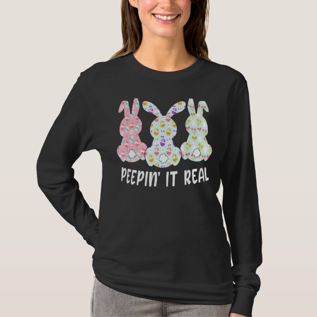 Camiseta Peepin'It Real Bunnies Felz pascoa Bunny For Eas (Frente)
