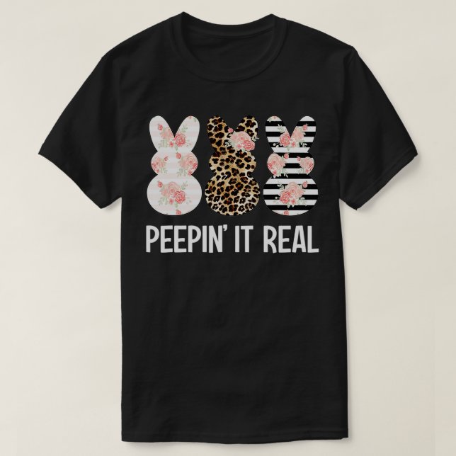 Camiseta Peepin'It Real Cute Bunny Rabbit Leopard Páscoa  (Frente do Design)