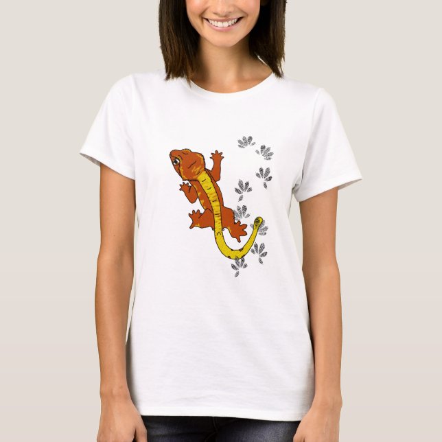 Camiseta Pegadas alaranjadas do crestie (camisa) (Frente)