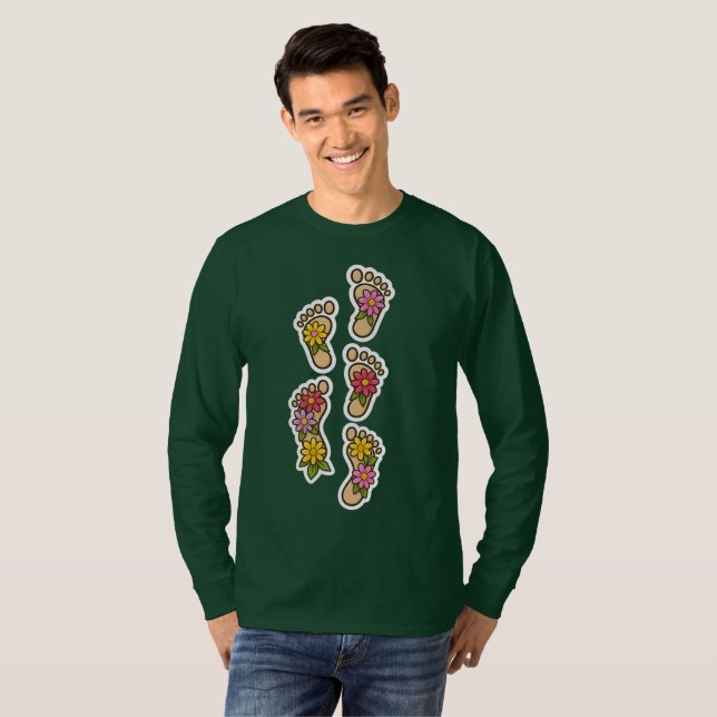 Camiseta Pegadas de Flores – Caminhar em Beleza e Alegria (Frente Completa)