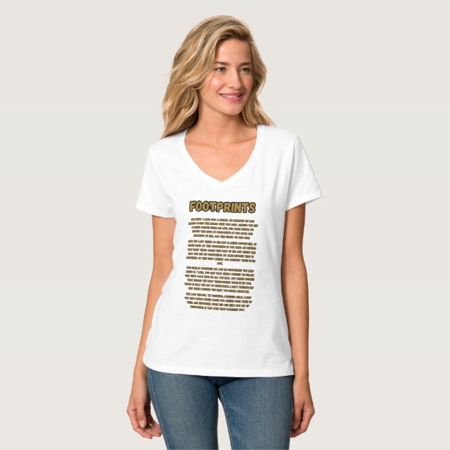 Camiseta Pegadas Nas Mulheres Da Oração Da Areia (Frente Completa)