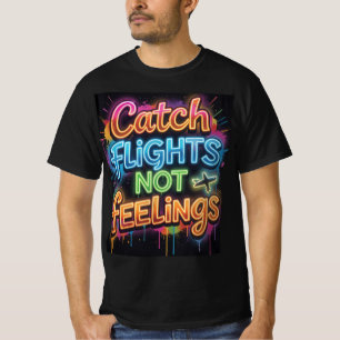 Camiseta Pegar Voos Não Sentimentos Neon Grafite Viagem Qu