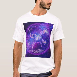 Camiseta Pégaso Roxo   Arte de Cavalo Alado Neon na Galáxia