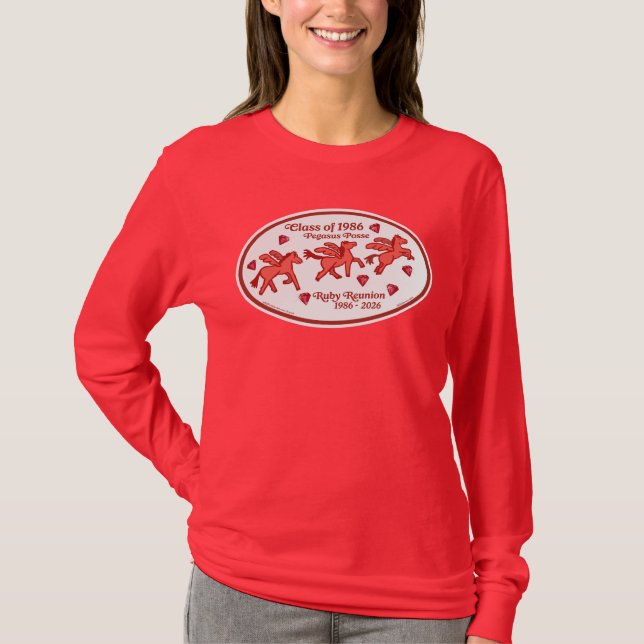 Camiseta Pegasus Posse Ruby Reunion, Profundo Vermelho Mang (Frente)