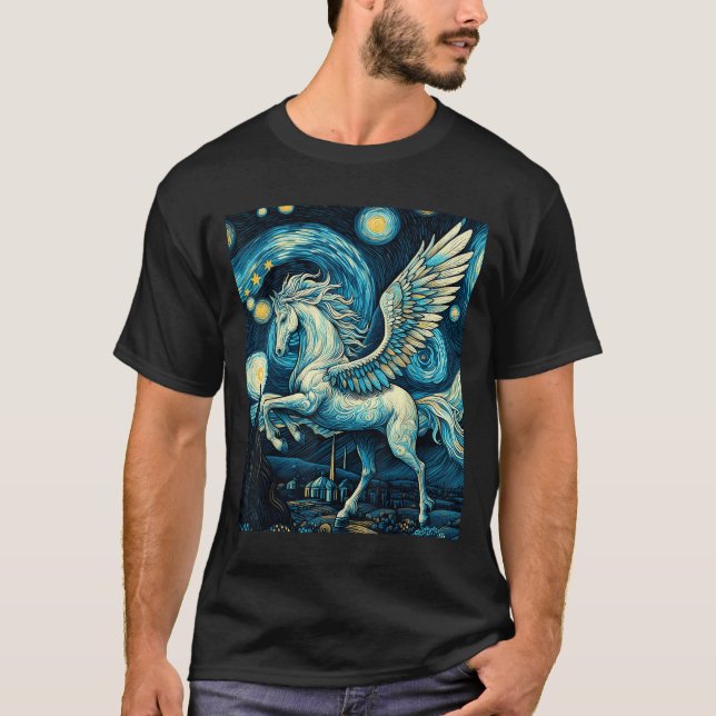 Camiseta Pegasus Sob O Gráfico De Arte Da Noite Estrelada (Frente)