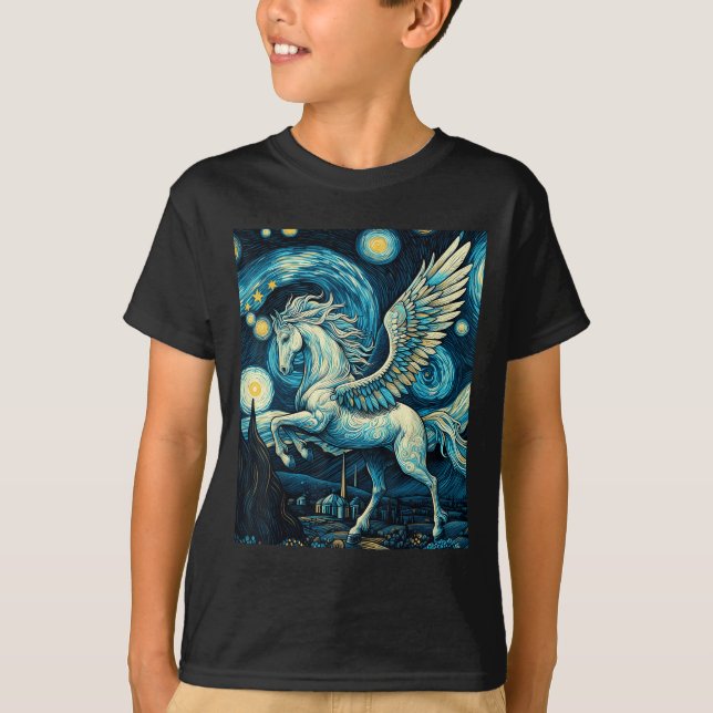 Camiseta Pegasus Sob O Gráfico De Arte Da Noite Estrelada (Frente)