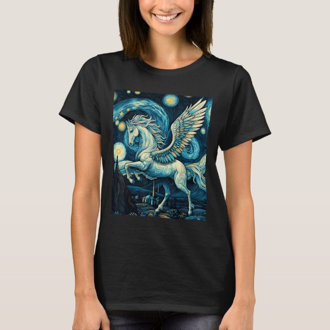 Camiseta Pegasus Sob O Gráfico De Arte Da Noite Estrelada (Frente)