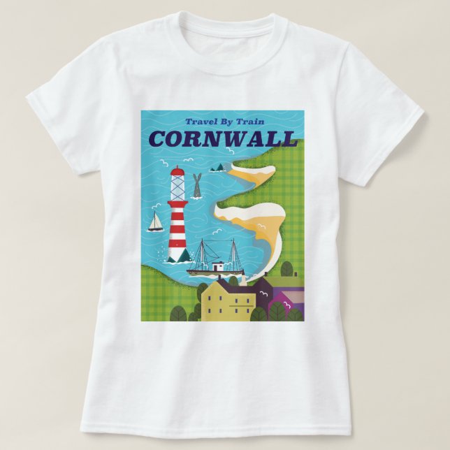Camiseta Pegue um trem para Cornwall (Frente do Design)