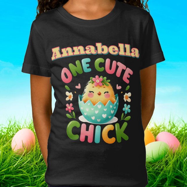 Camiseta Peito Amarelo páscoa no Ovo com Corações (Personalized Cute Chick Easter Tee)