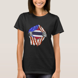 Camiseta Peito da Tailândia EUA Raízes Tailandesas Orgulho
