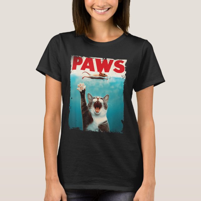 Camiseta Peitos de Gato de Gato Paródia Tubarão de Gato Per (Frente)