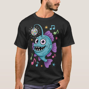 Camiseta Peixe-Anjo Disco Fofo Música Festa Criatura Oceâni