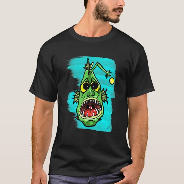 Camiseta Peixe-Anjo Procurando Lampada Para Pesca Marítima (Frente)
