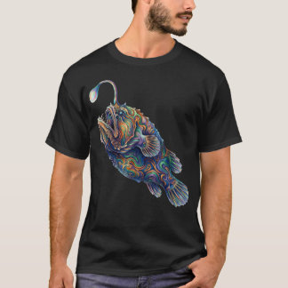 Camiseta Peixe-Anzol Arte Abstrata Oceano Vida Marinha