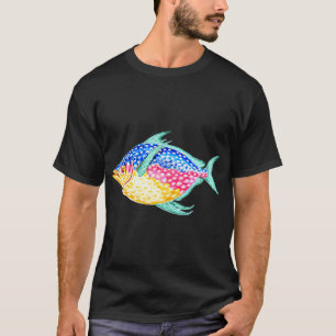 Camiseta Peixe, aquarela colorida, rosa, azul, aqua, amarel