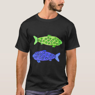Camiseta Peixe Aquarela Manchado Azul e Lima