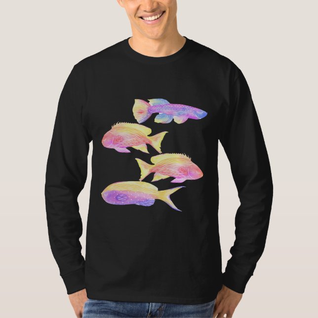 Camiseta Peixe Art Multicolores Peixes Gráfico Arte Escava (Frente)