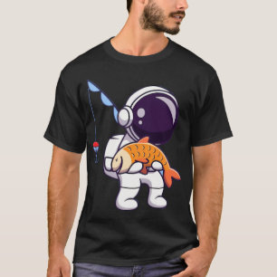 Camiseta Peixe astronauta fofo pescador carregando um peixe