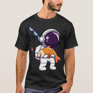 Camiseta Peixe astronauta fofo pescador carregando um peixe