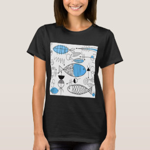 Camiseta Peixe Azul Moderno de Meados do Século
