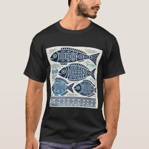 Camiseta Peixe azul tribal geométrico