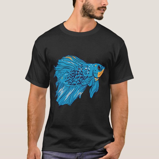 Camiseta Peixe Betta Ciano Padrão Grande (Frente)