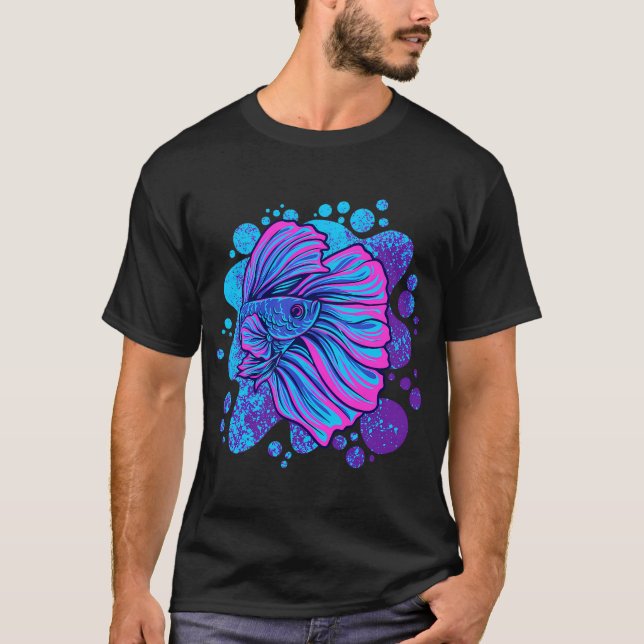 Camiseta peixe betta colorido, peixe betta azul roxo, betta (Frente)
