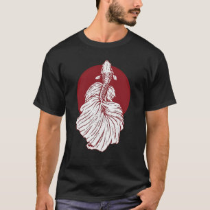 Camiseta Peixe Betta Elegante Sol Vermelho Japonês Arte Min