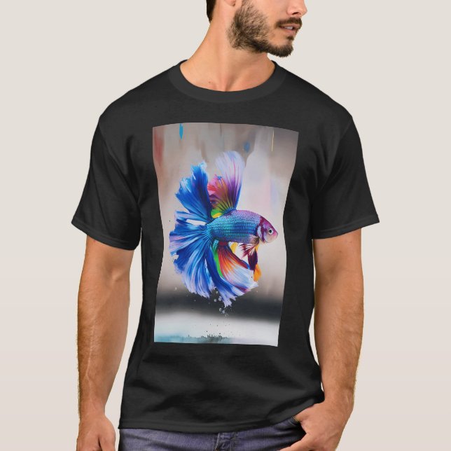 Camiseta Peixe Betta - Peixe Tropical Tons Pastéis Cores Su (Frente)