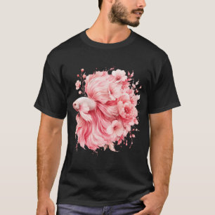 Camiseta Peixe Betta Rosa Aquarela, Flor de Cerejeira