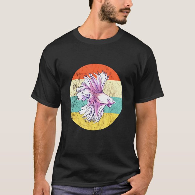 Camiseta Peixe Betta Splendens Peixe de Combate Siames Retr (Frente)