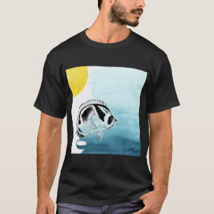 Camiseta peixe-borboleta-guaxinim com aquarela, impresso em