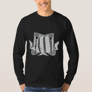 Camiseta Peixe Borboleta Marinho Coral Tropical Preto E Bra