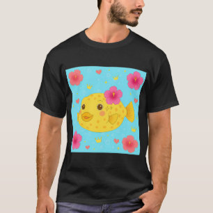 Camiseta Peixe Caixa Amarelo e Hibisco - Azul