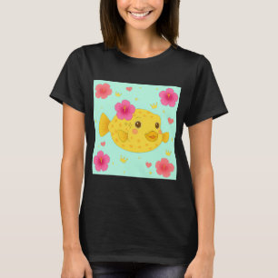 Camiseta Peixe-Caixa Amarelo e Hibisco - Verde