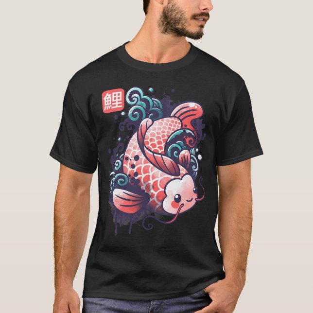 Camiseta peixe carpa koi aquarela (Frente)