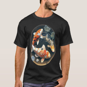 Camiseta peixe carpa koi em um gráfico de pintura de lagoa