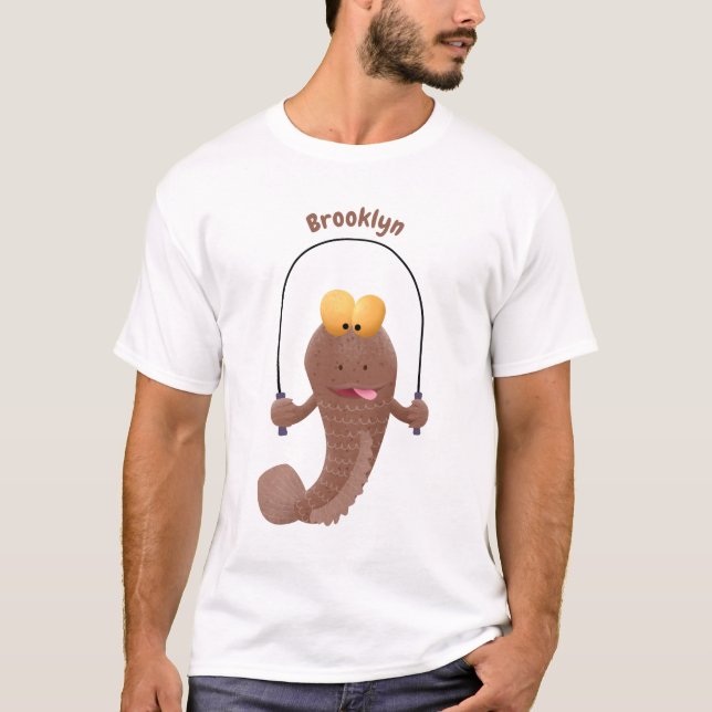 Camiseta Peixe cartoon engraçado saltando lama (Frente)