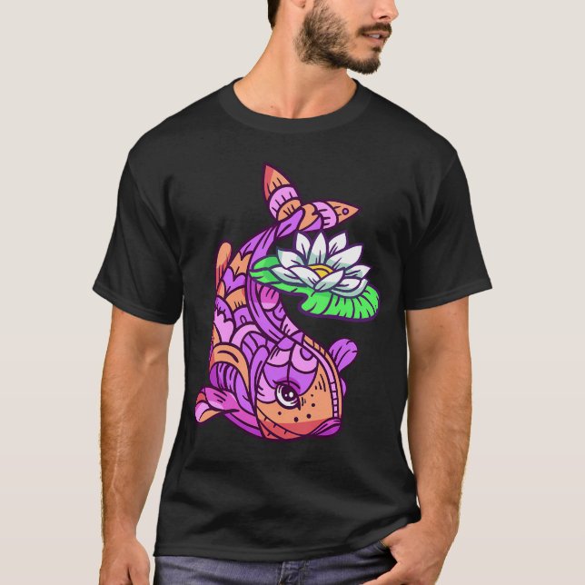 Camiseta Peixe colorido com lírio de água (Frente)