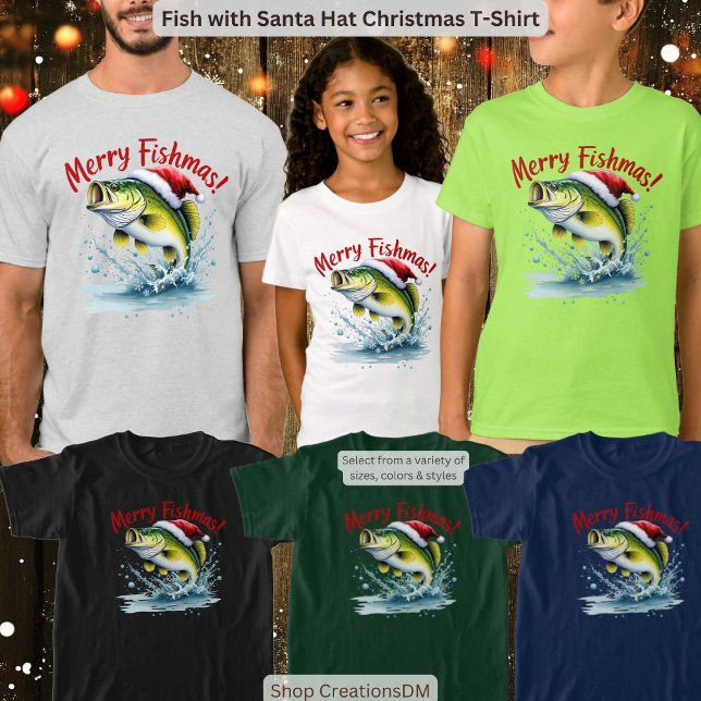 Camiseta Peixe com Chapéu de Natal (Criador carregado)