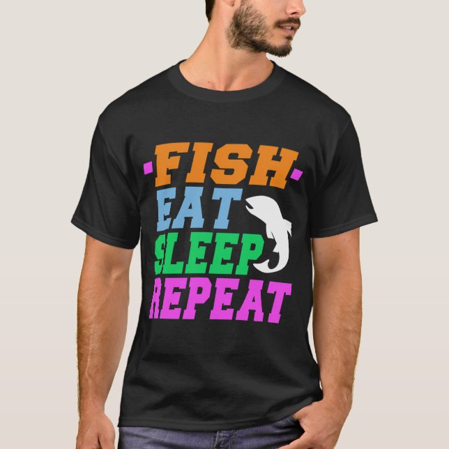 Camiseta peixe come dormir repetir (Frente)