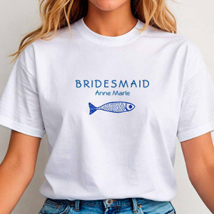 Camiseta Peixe costeiro Festa de casamento azul e branca
