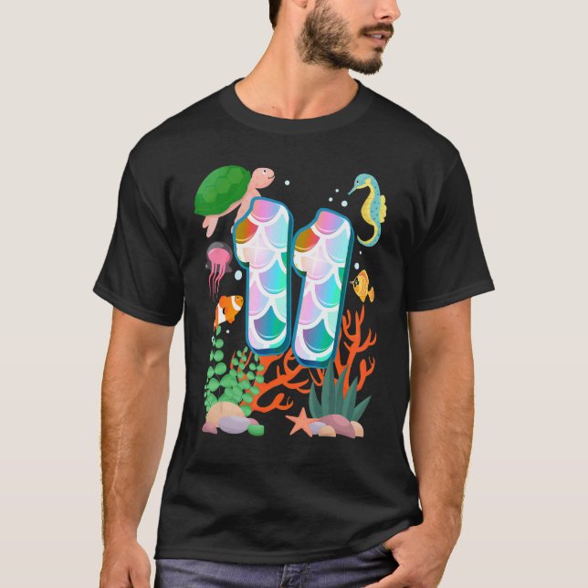 Camiseta Peixe de 11 Aniversário Tetra Aquarium Submarino (Frente)